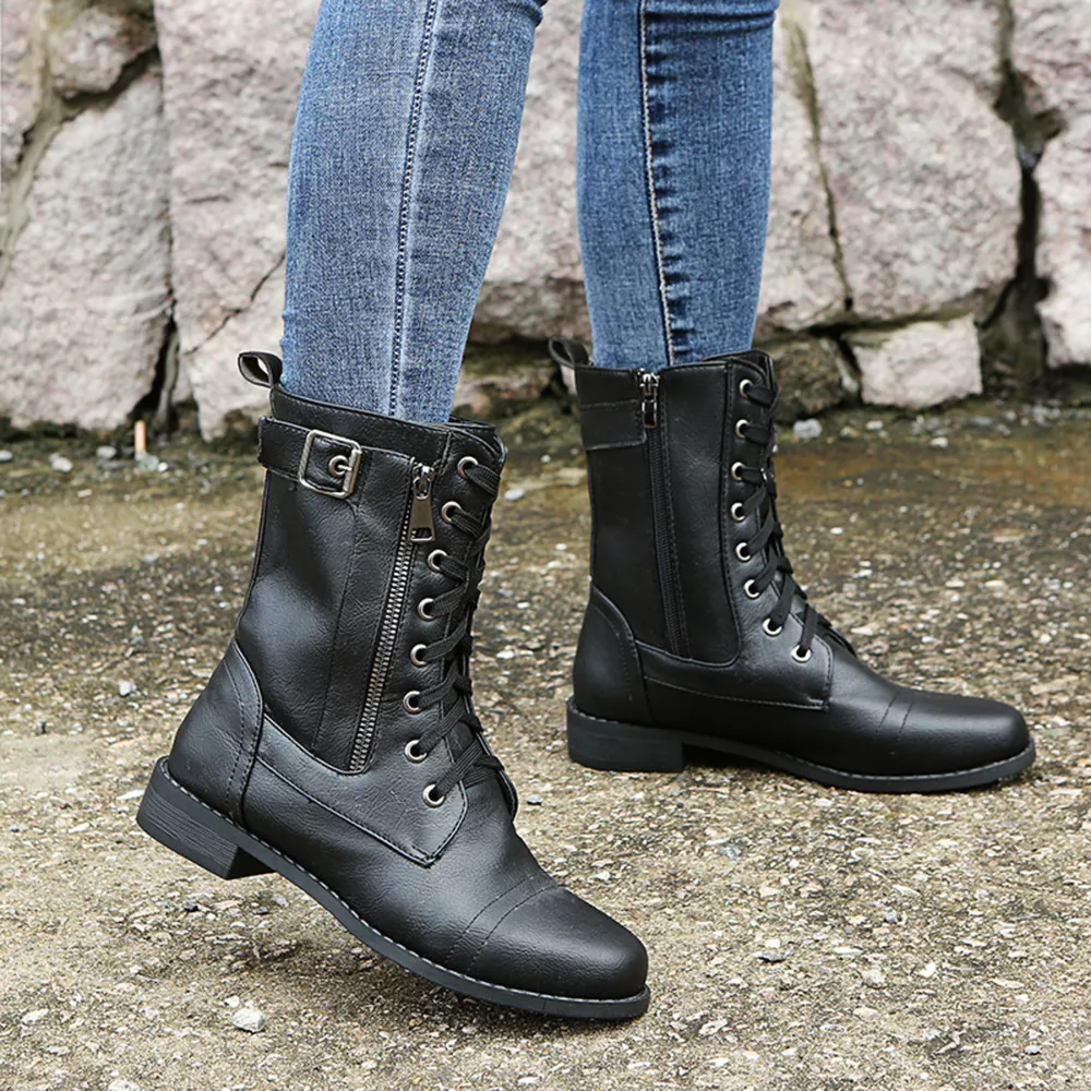 Lace-Up Ankle Boots with Zipper Detail, image 5