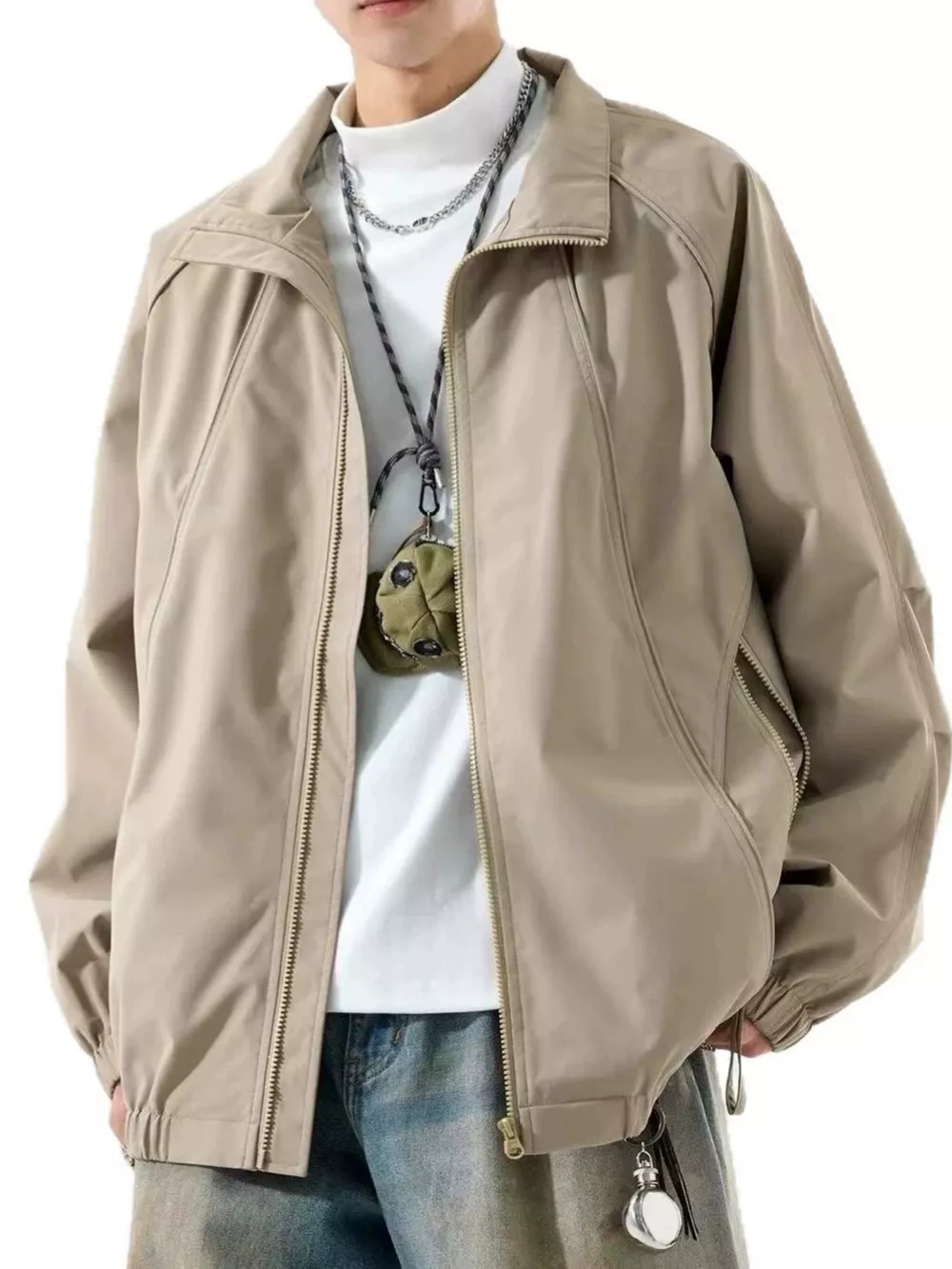 Men's Plus Size Zip Up Raglan Sleeve Jacket, image 3