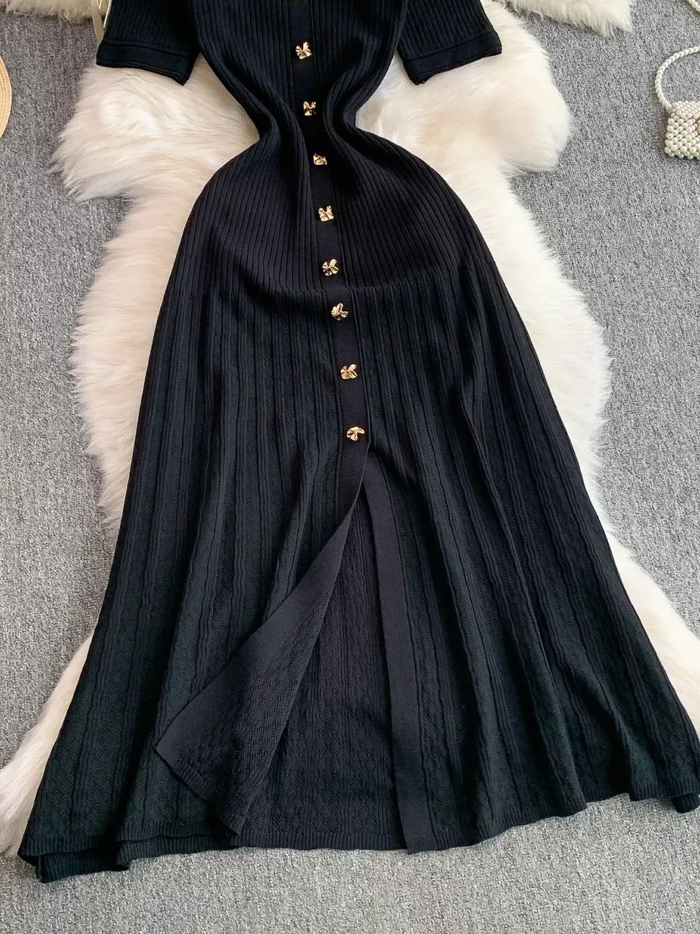 Button Front Ribbed Knit Midi Dress, image 25