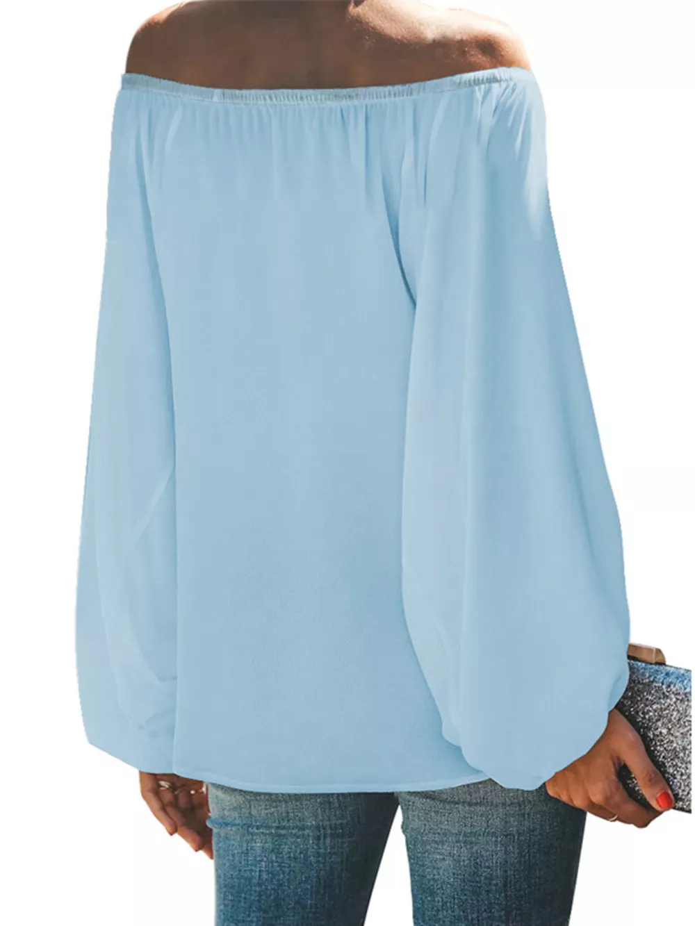 Full Size Off-Shoulder Balloon Sleeve Blouse Plus Size, image 12