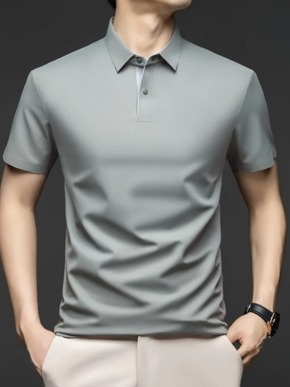 Men's Plus Size Button Detail Short Sleeve Polo, image 7