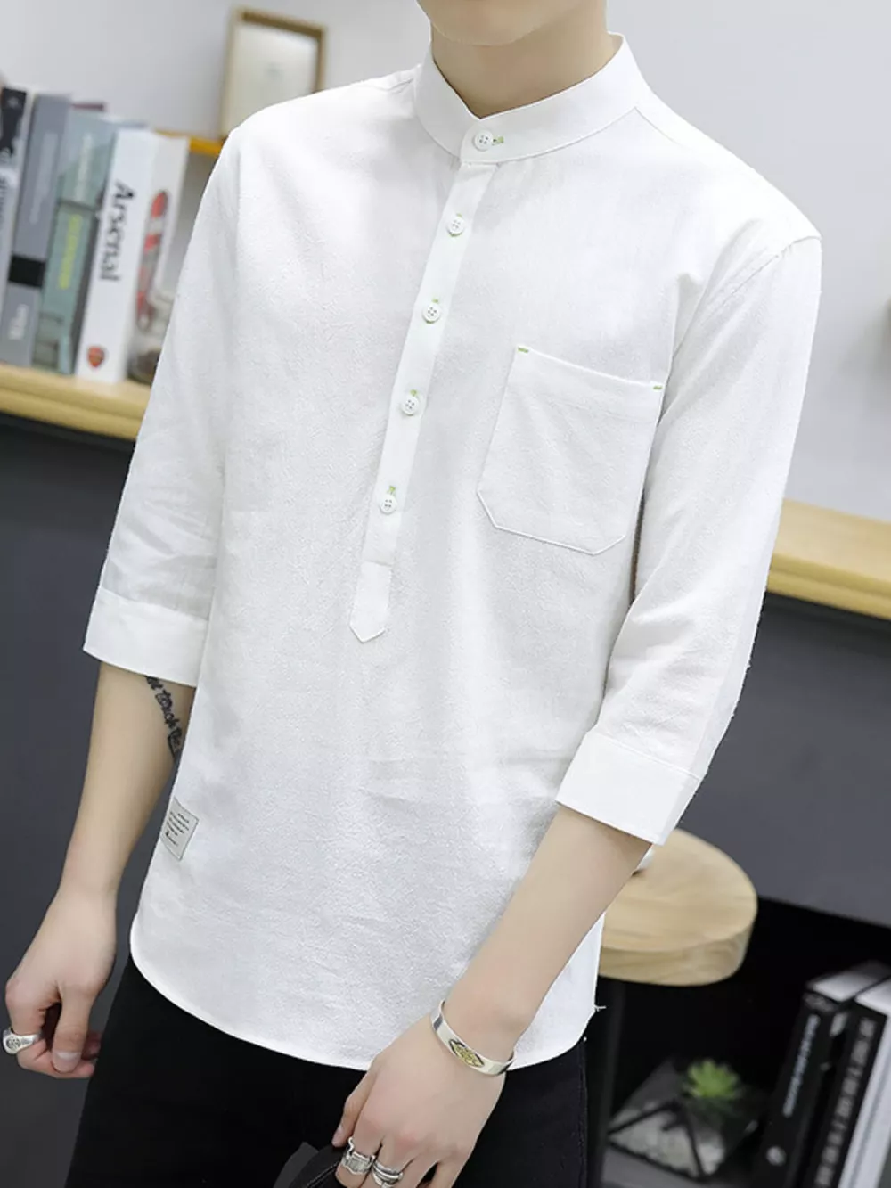 Men's Plus Size Button Detail 3/4 Sleeve Shirt Plus Size, image 5