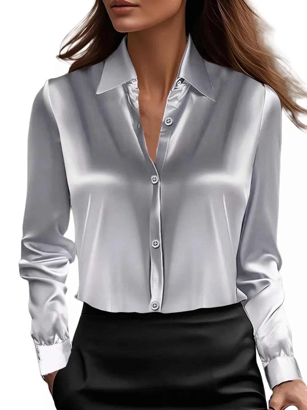Full Size Button Down Collared Neck Long Sleeve Shirt Plus Size, image 19