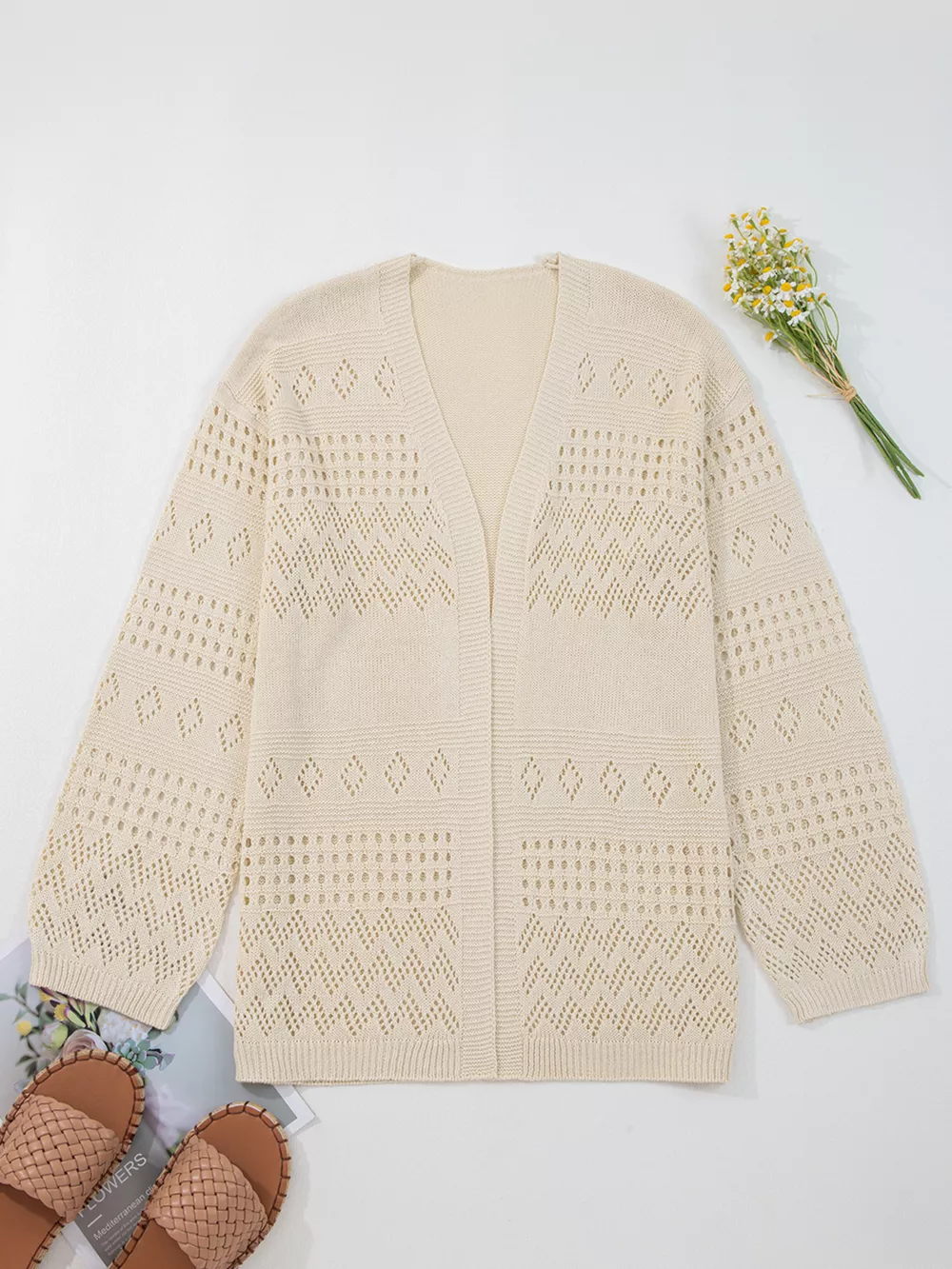 Hollowed Knit Open Front Cardigan, image 5
