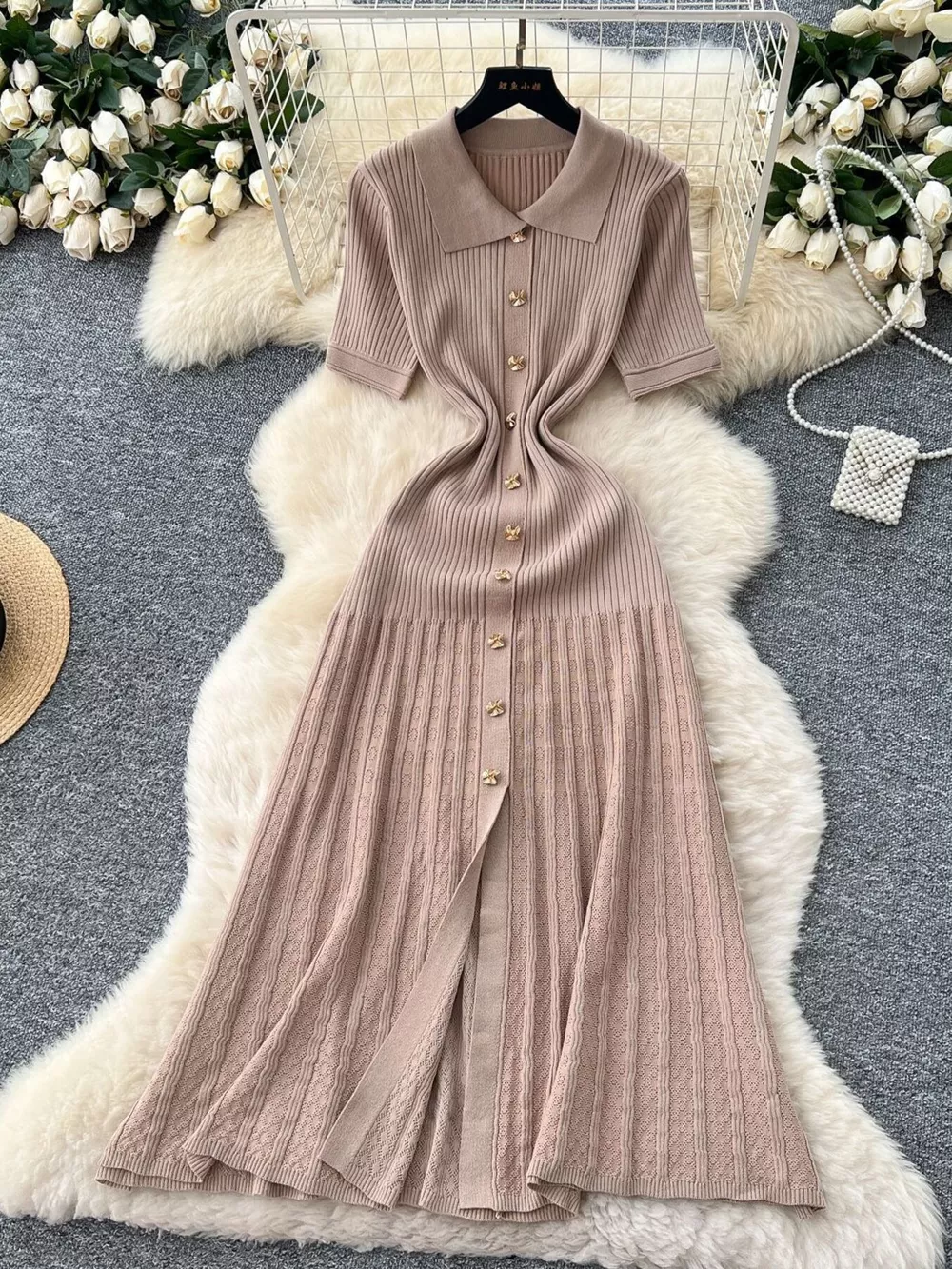 Button Front Short Sleeve Knit Dress, image 10