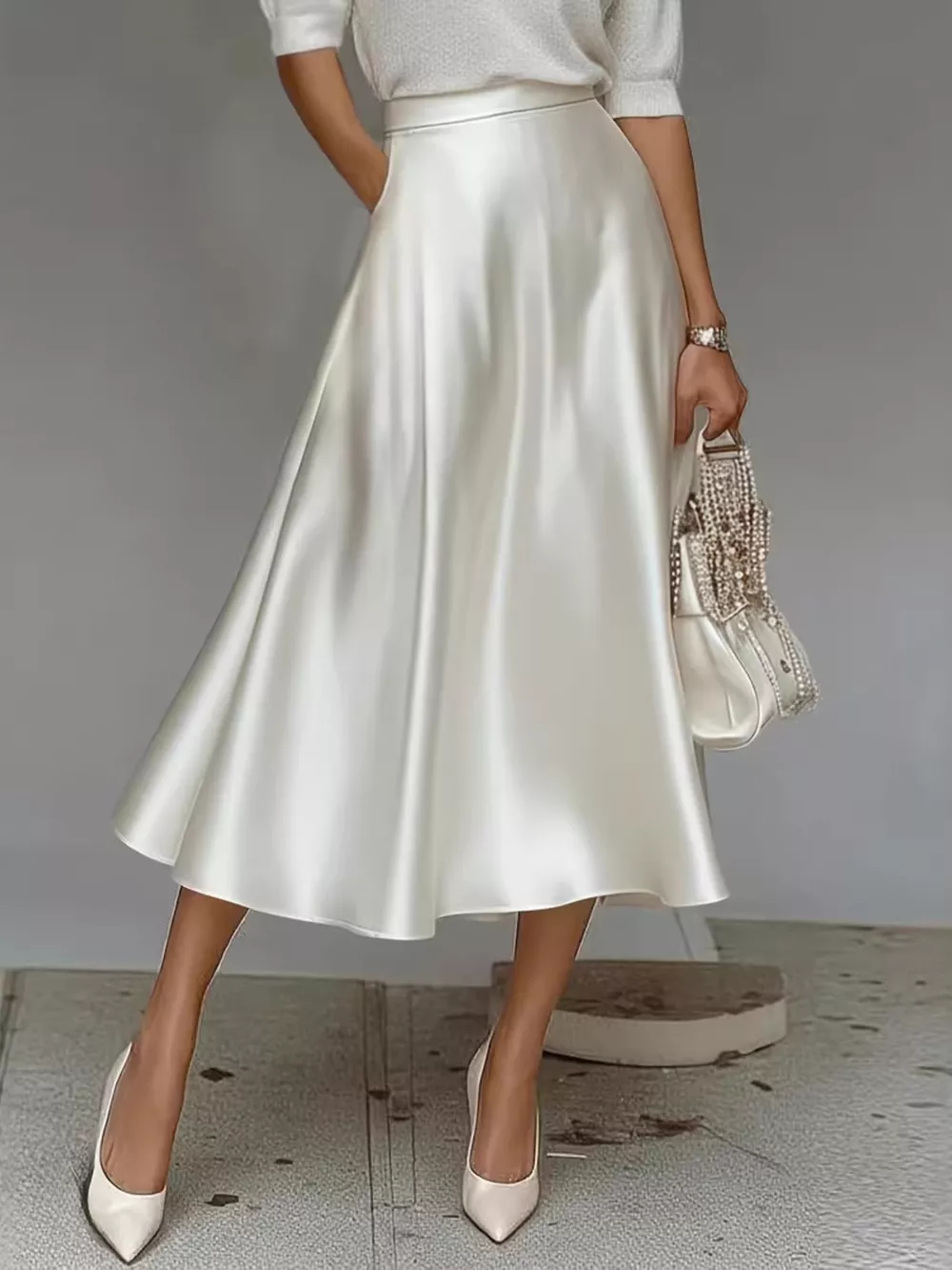 Satin Midi Skirt, image 9