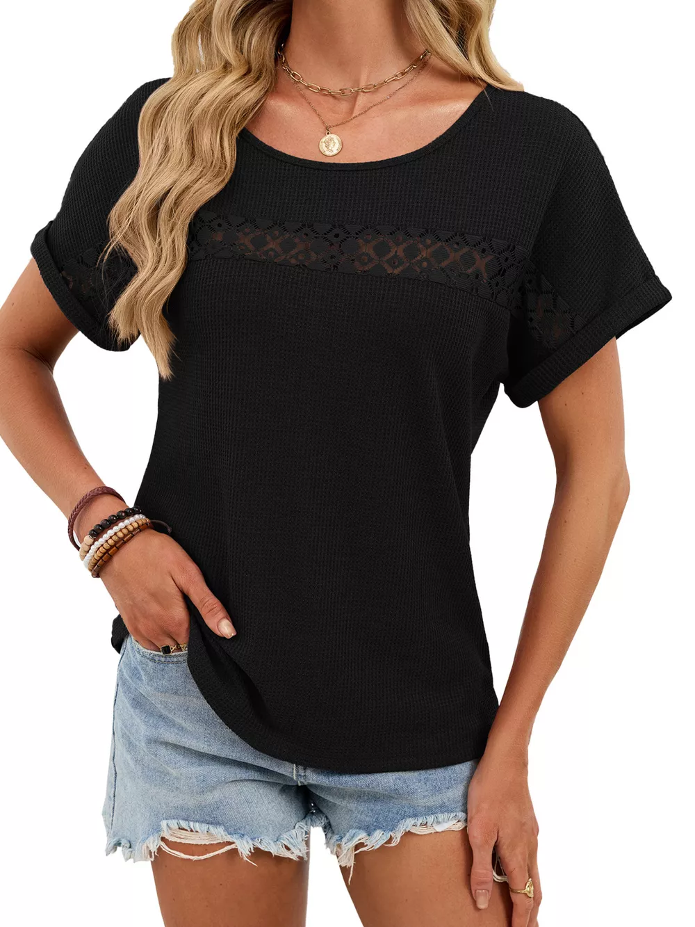 Lace Trim Short Sleeve T-Shirt, image 9