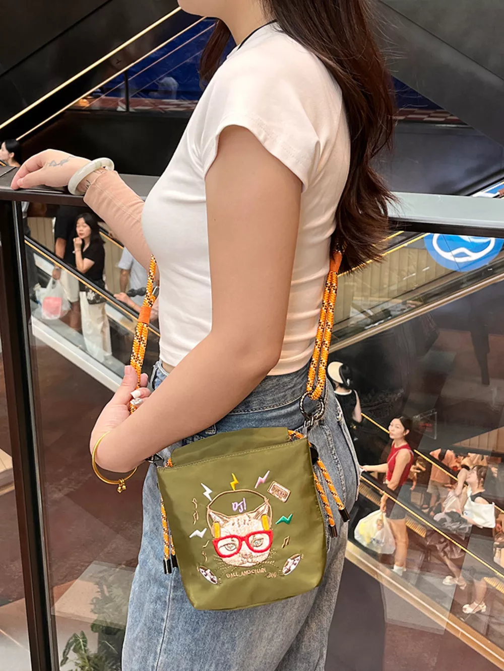 Embroidered Crossbody Bag with Rope Strap, image 8
