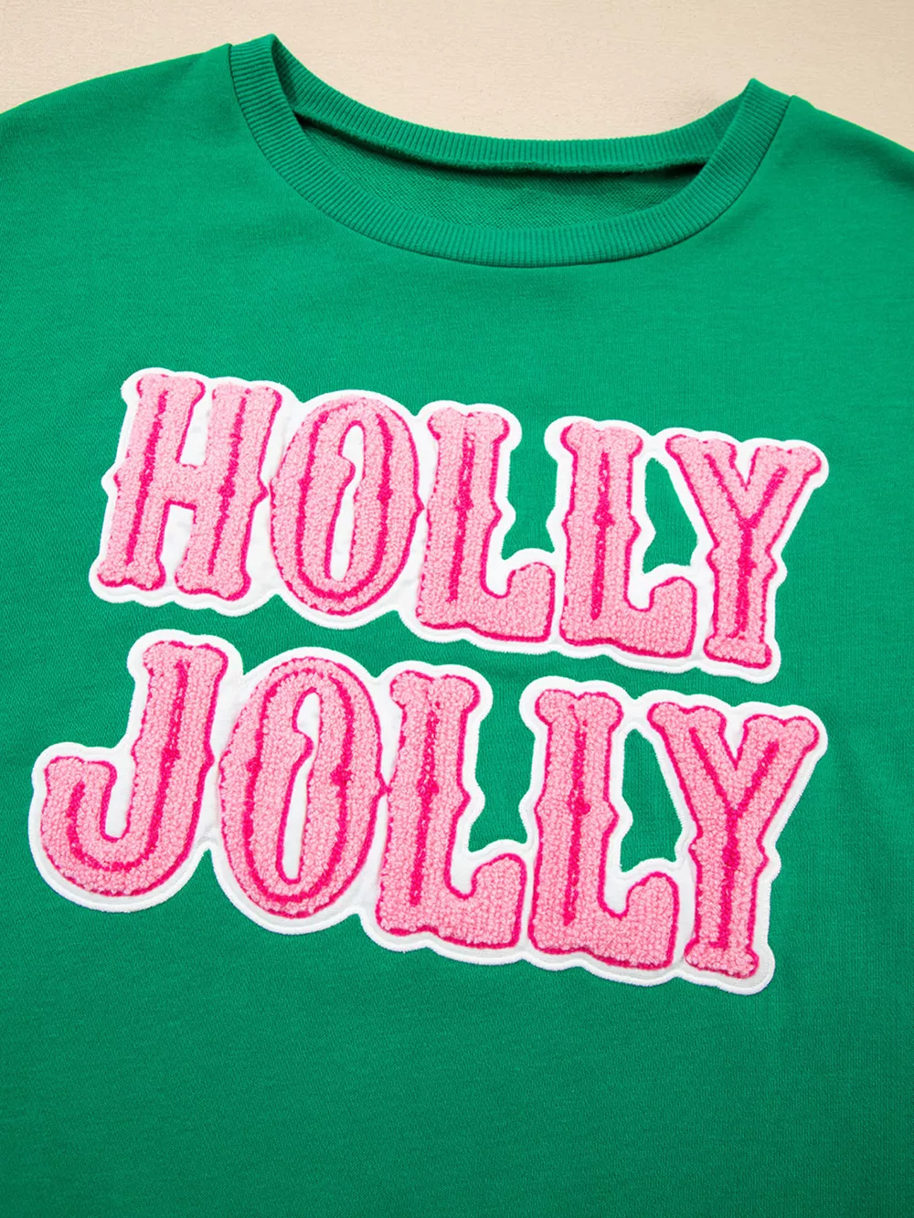 HOLLY JOLLY Towel Embroidered Christmas Holiday Sweatshirt, image 7