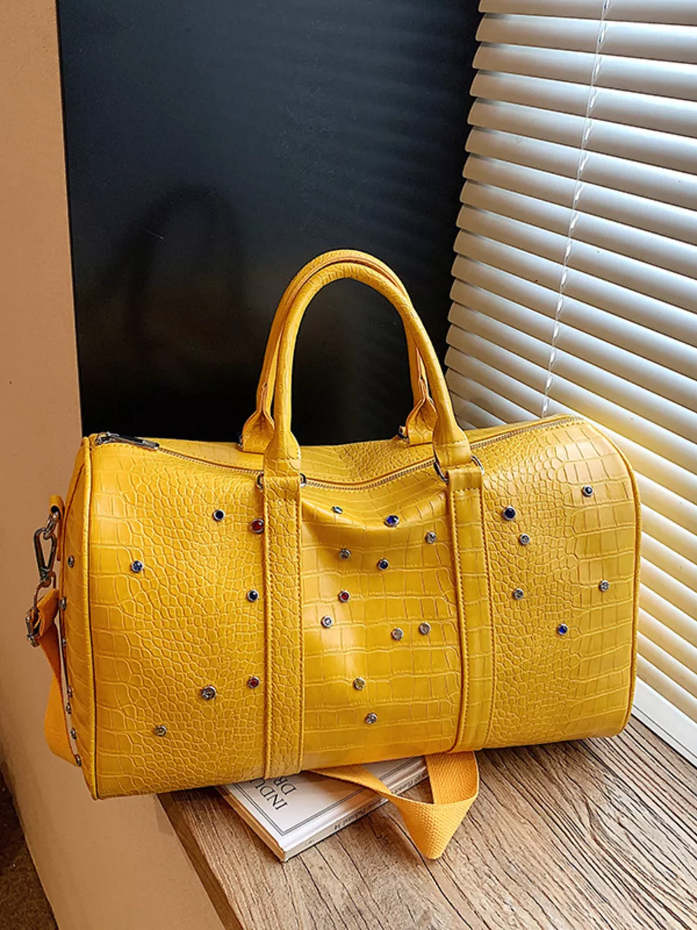 Crocodile Embossed Studded Travel Bag, image 3