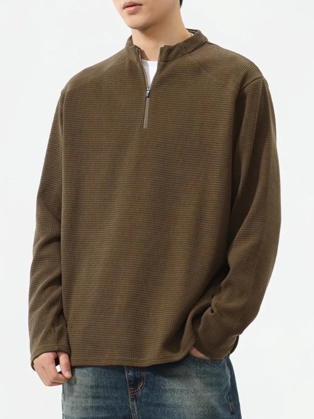 Men's Plus Size Quarter-Zip Long Sleeve T-Shirt, image 3