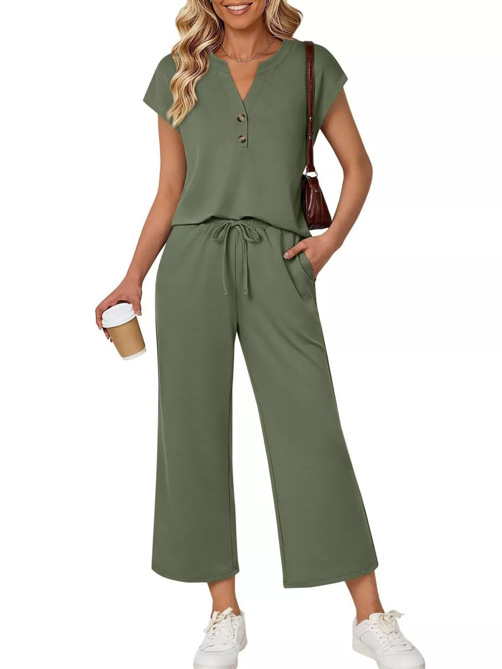 Notched Short Sleeve Top and Pants Set, image 6