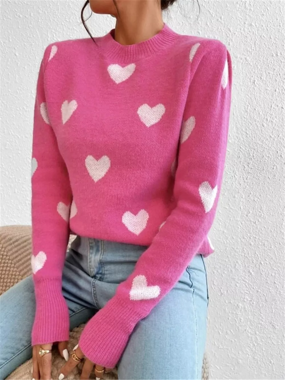 Heart Pattern Round Neck Sweater, image 3
