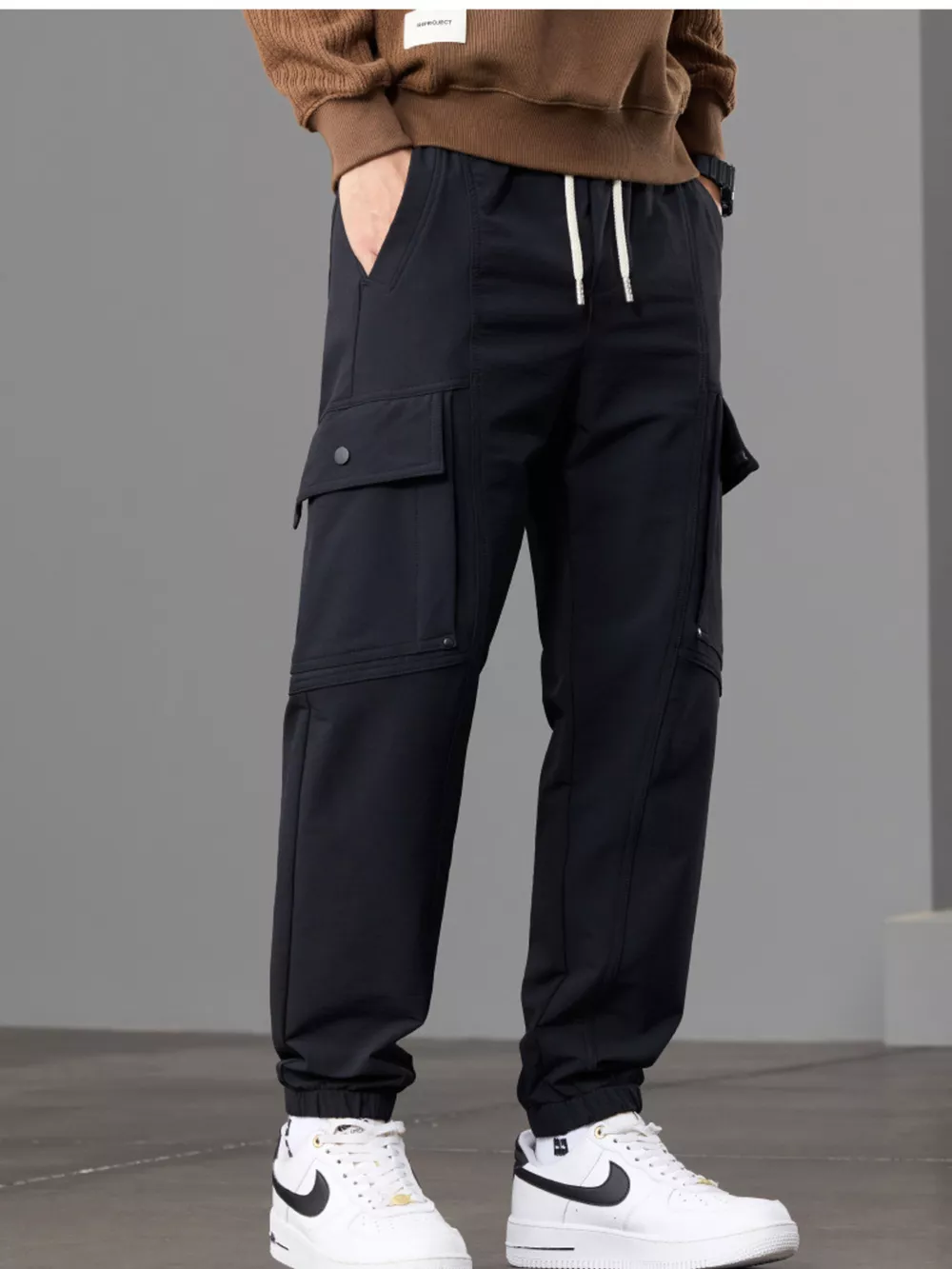 Men's Casual Cargo Pants with Drawstring Waist, image 4