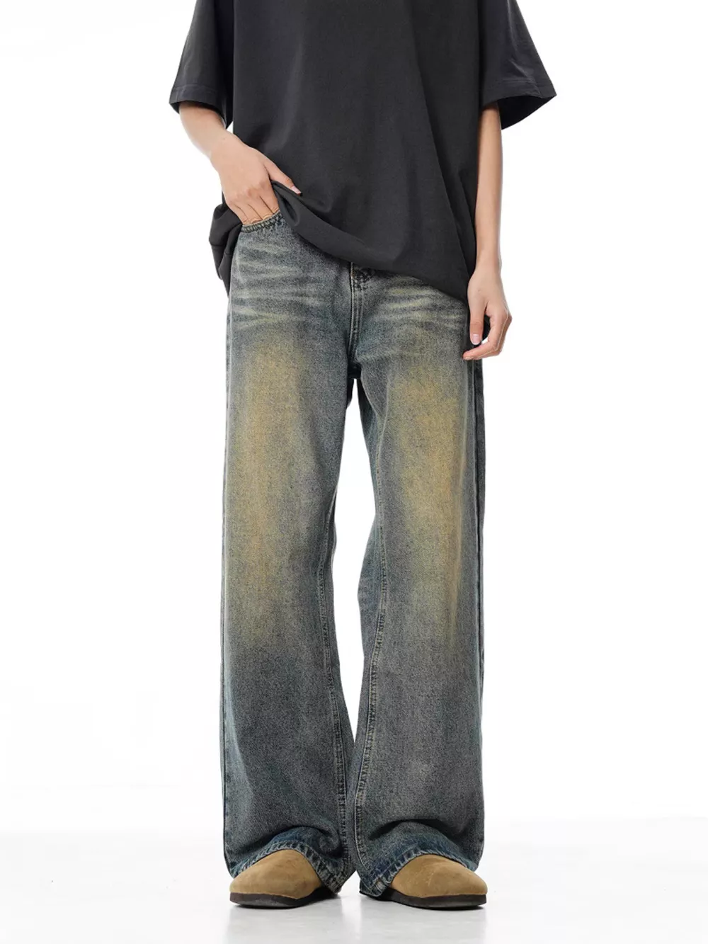 Men's Full Size Vintage Wash Wide Leg Jeans Plus Size