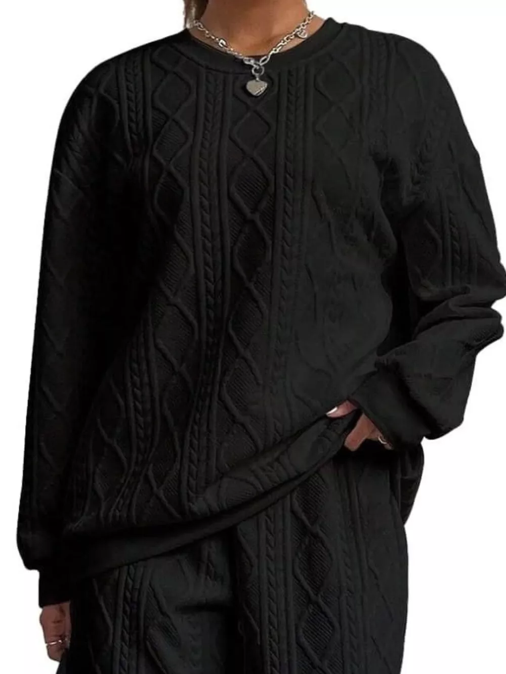 Texture Round Neck Top and Pants Set, image 6