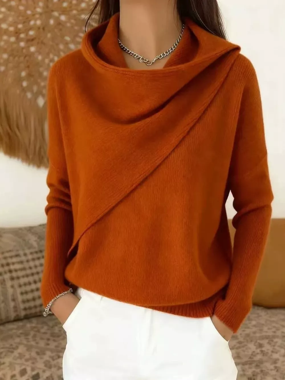 Full Size Solid Color Cowl Neck Sweater Plus Size, image 10