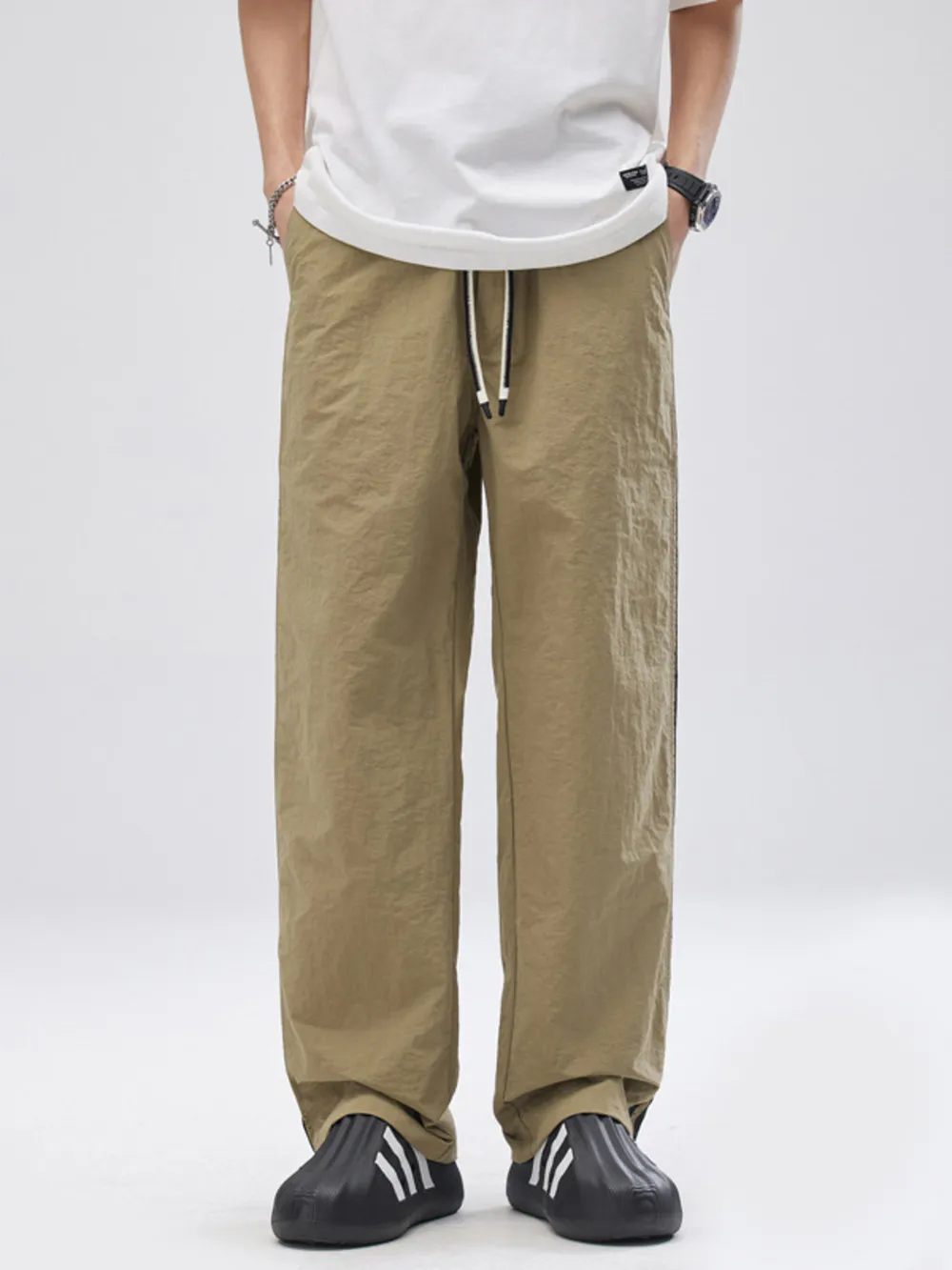 Men's Full Size Drawstring Wide Leg Pants with Side Striped Plus Size, image 2