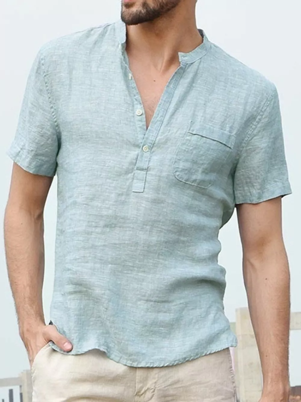 Men's Full Size Casual Solid Color Button Detail Shirt Plus Size, image 4