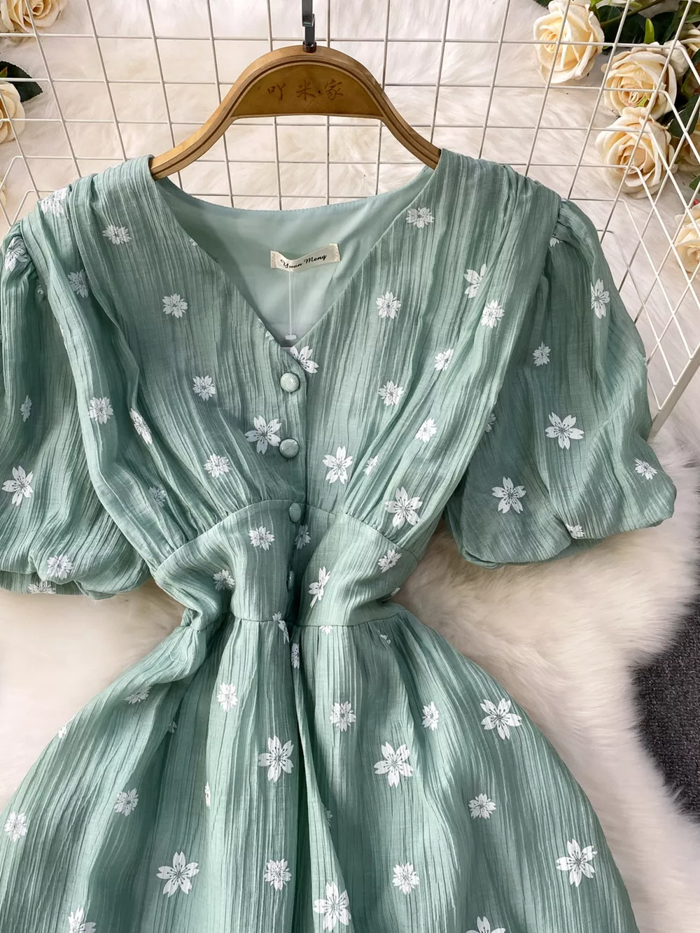 Floral Puff Sleeve A-Line Midi Dress, image 6