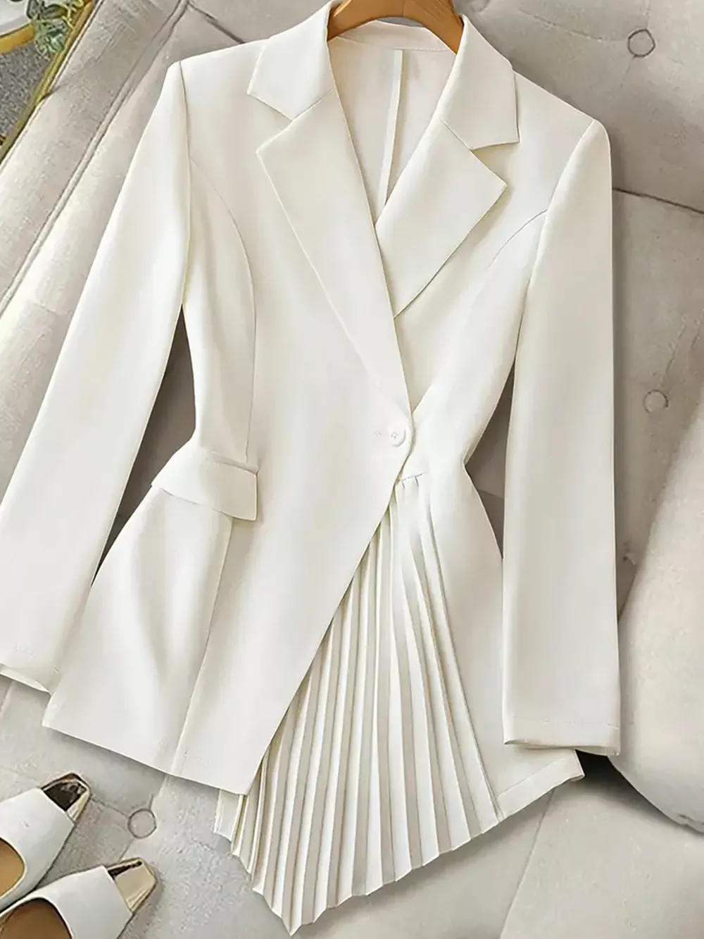 One Button Asymmetric Pleated Hem Blazer