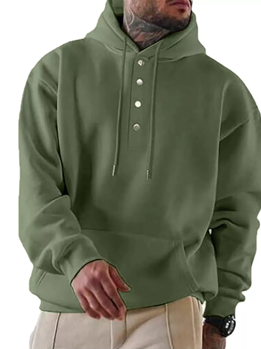Men's Full Size Drawstring Kangaroo Pocket Hoodie Plus Size