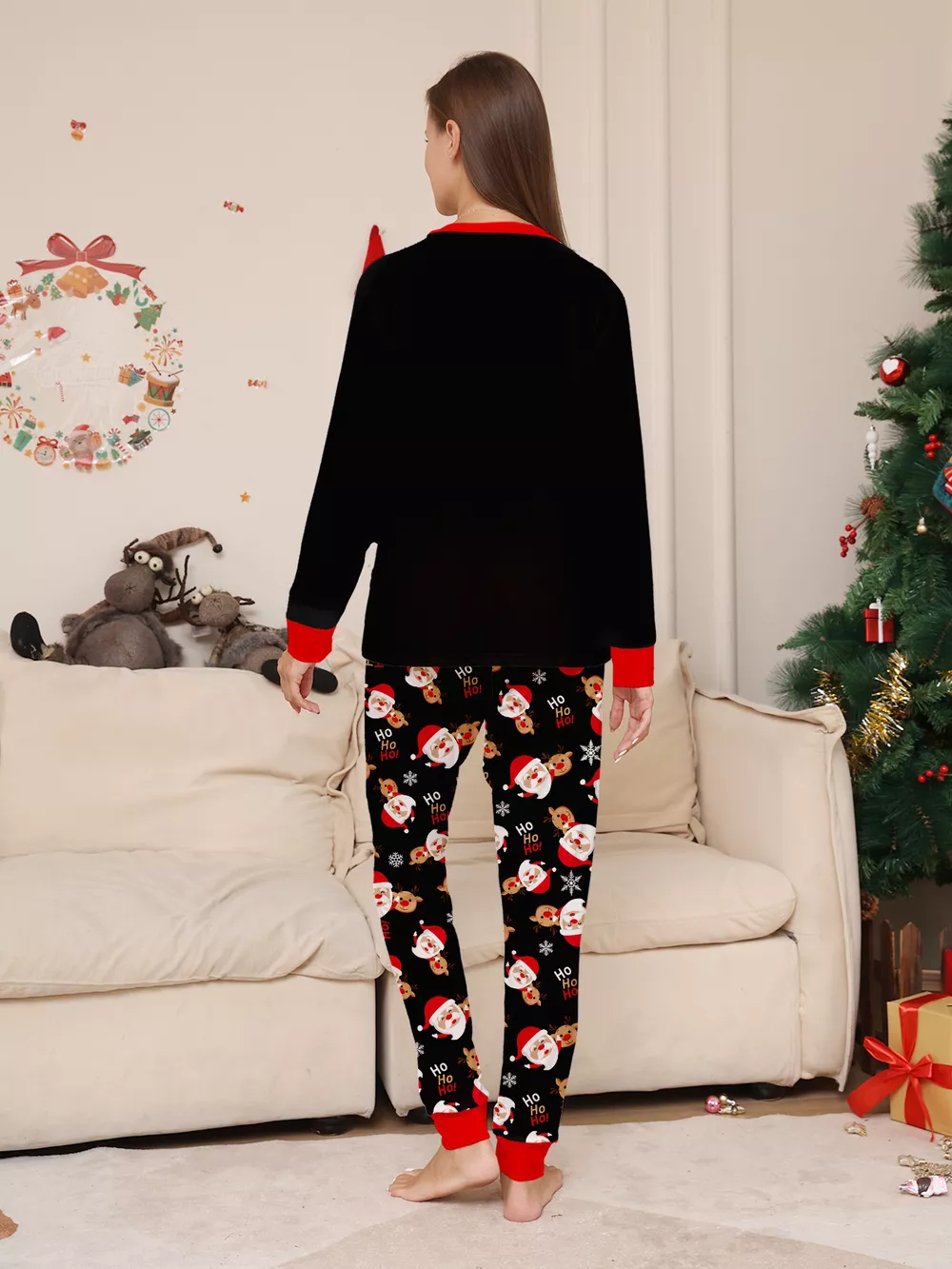 Full Size Matching Family Christmas Pajamas Set with Santa and Reindeer Print Plus Size, image 6