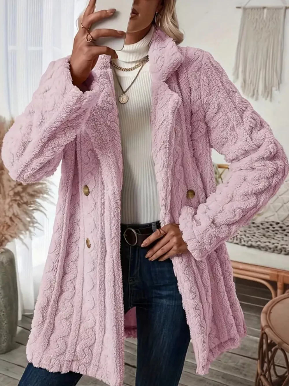 Cozy Faux Shearling Double-Breasted Outerwear, image 17