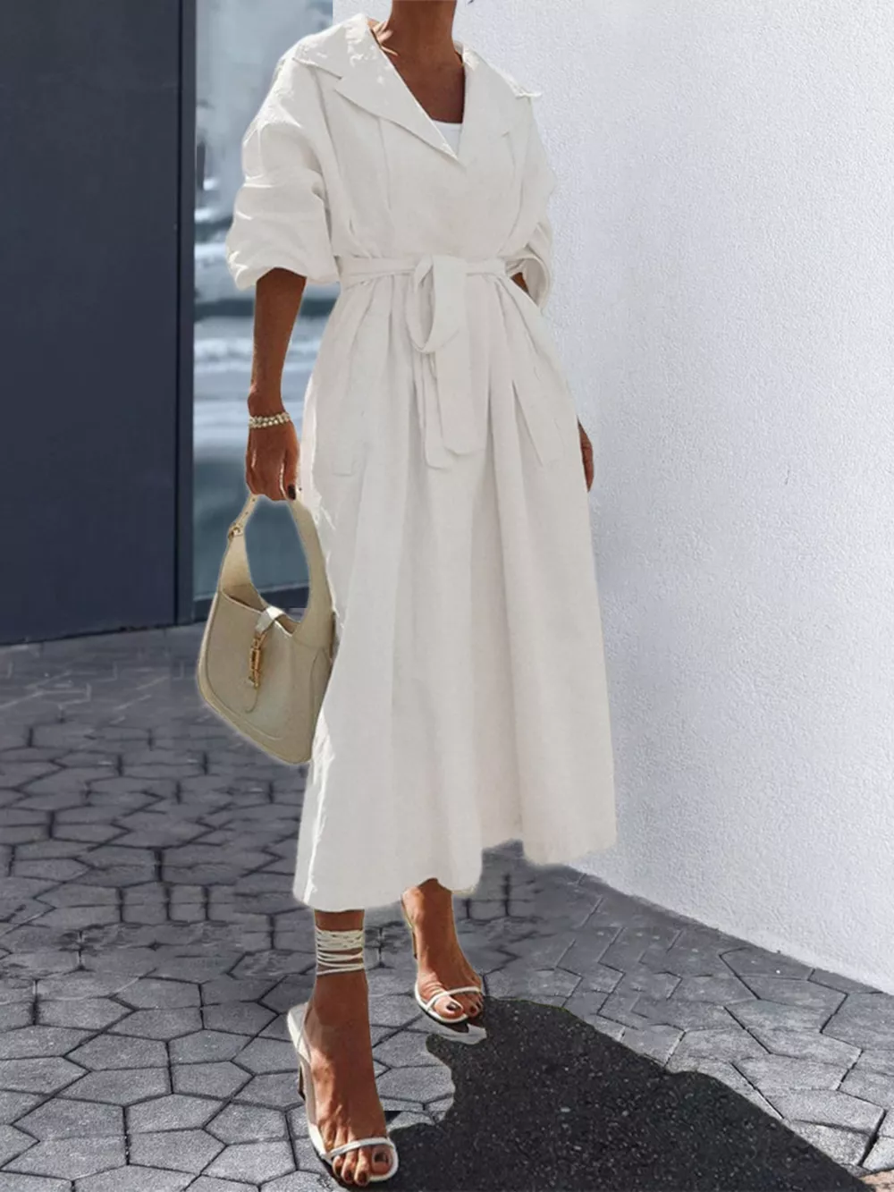 Tie Waist Midi Shirt Dress, image 2