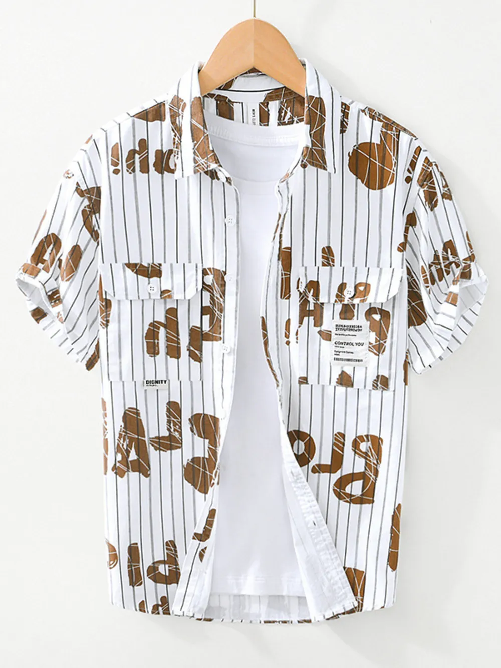 Men's Plus Size Striped Button Up Shirt, image 3
