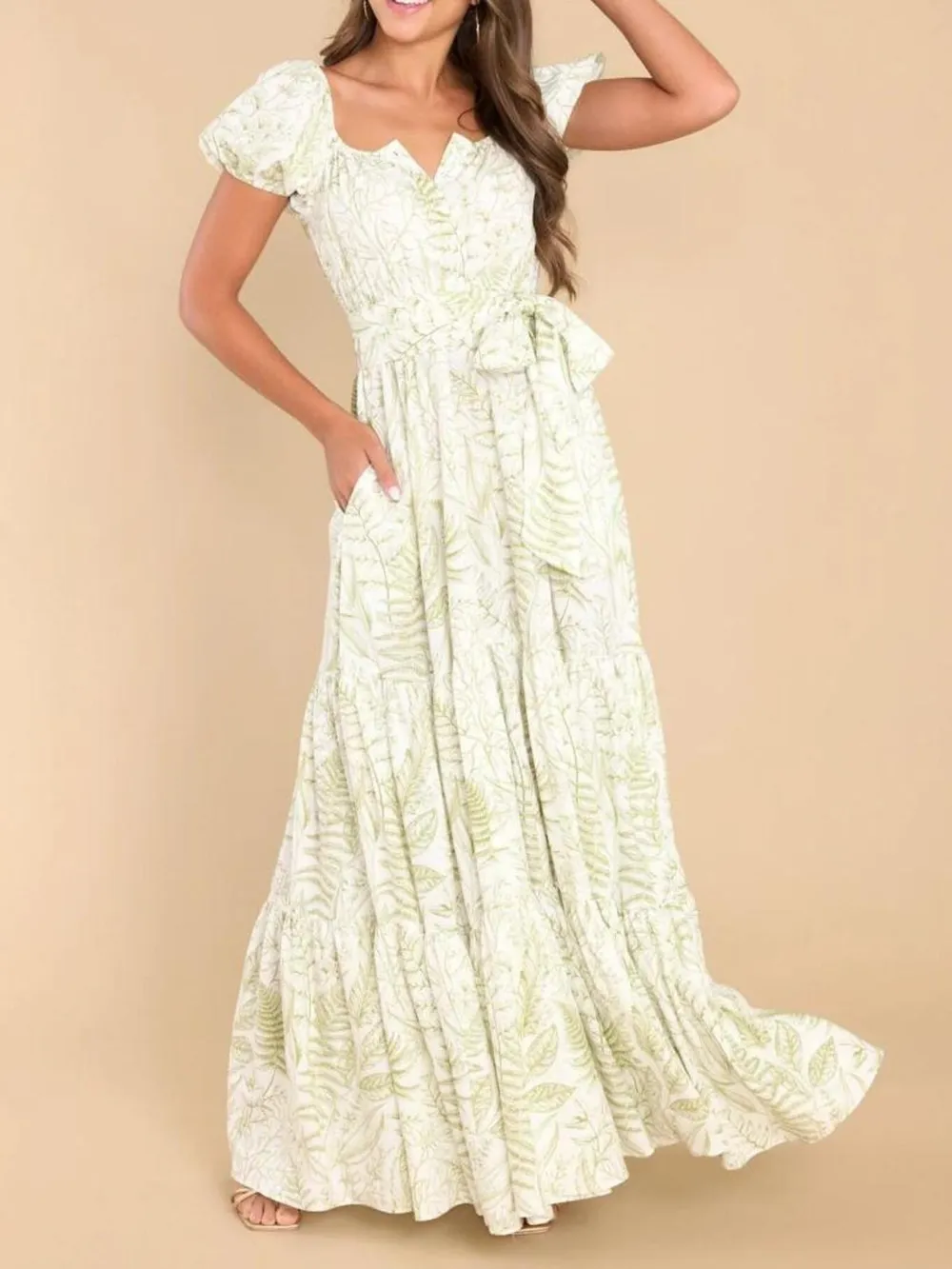 Printed Puff Sleeve Maxi Dress, image 4