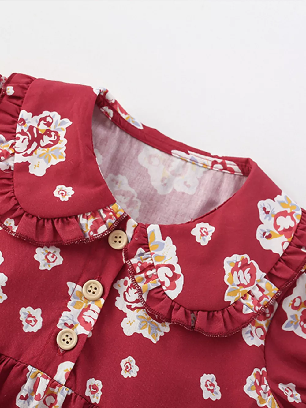 Children's Floral Print Ruffle Collar Button-Front Dress, image 4