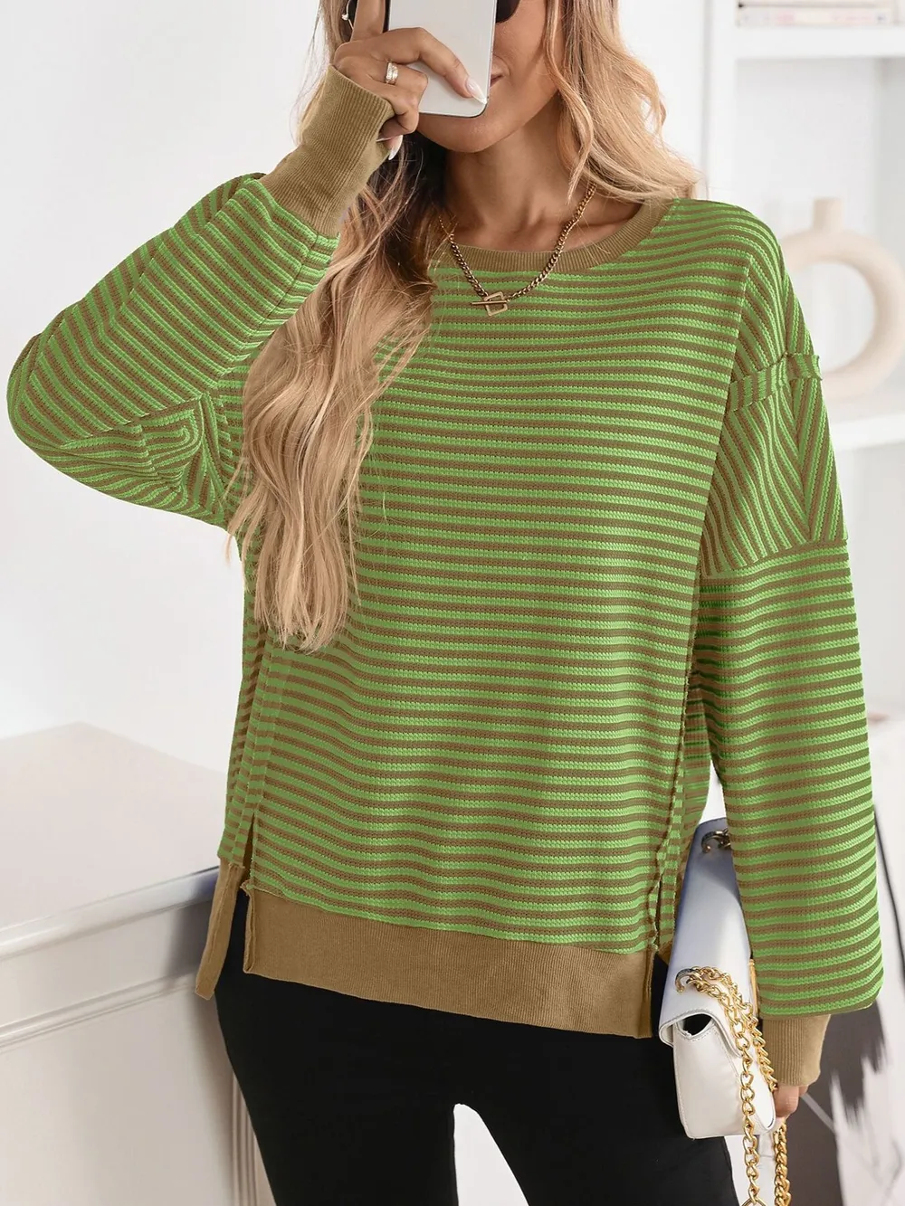 Exposed Seam Striped Contrast Sweatshirt, image 2