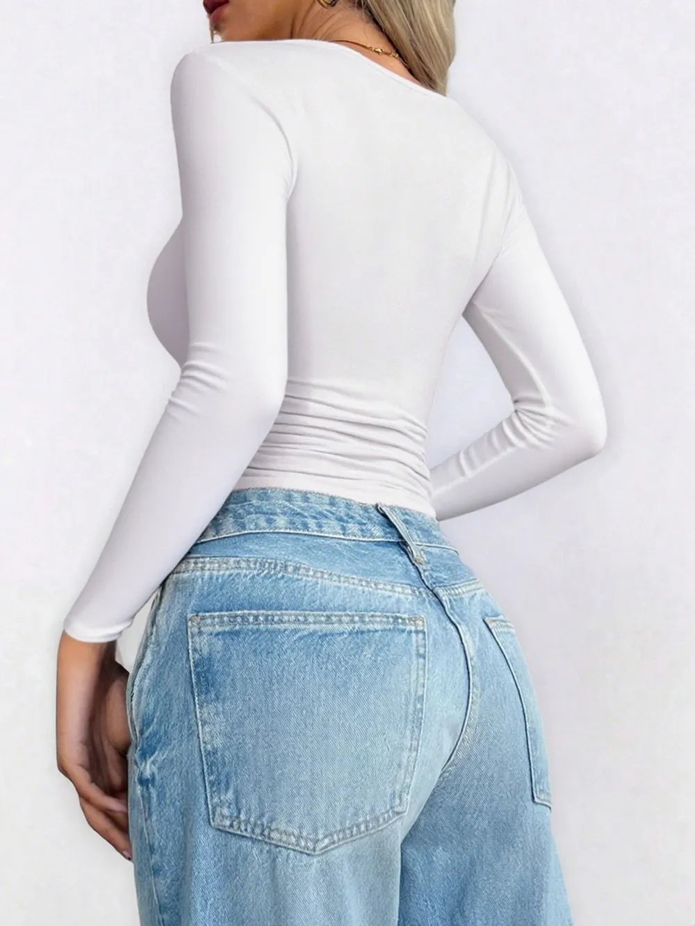 Scoop Neck Long Sleeve Fitted T-Shirt, image 9