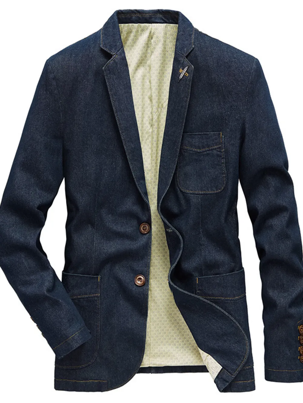 Men's Plus Size Lapel Collar Long Sleeve Denim Blazer, image 4