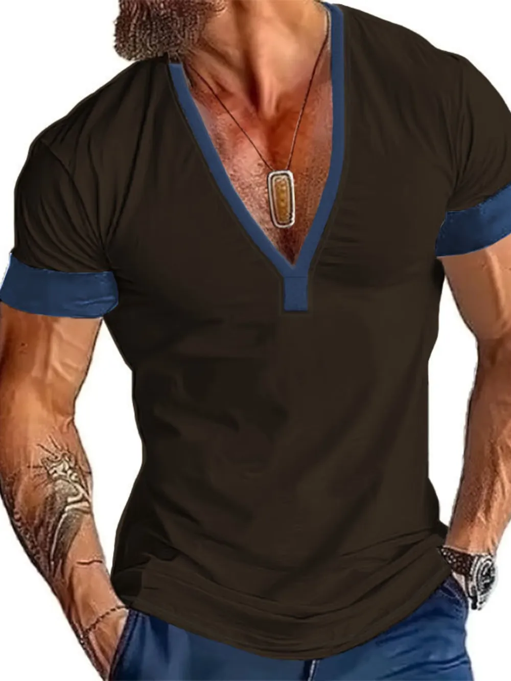 Men's Full Size V-Neck Short Sleeve T-Shirt Plus Size, image 3