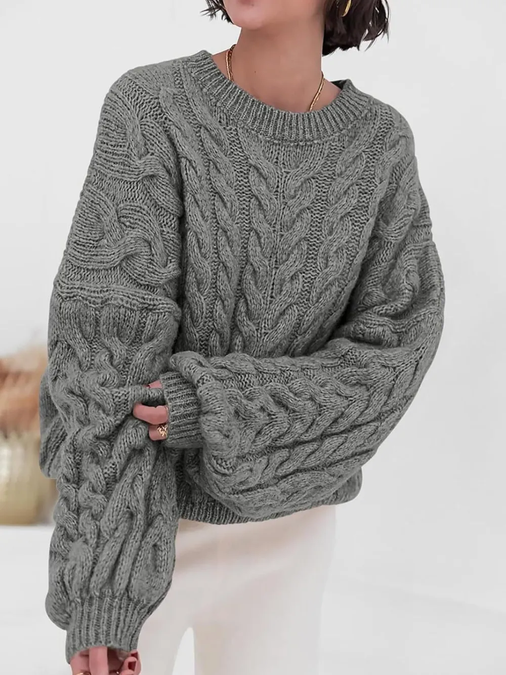 Cable Knit Long Sleeve Sweater, image 13
