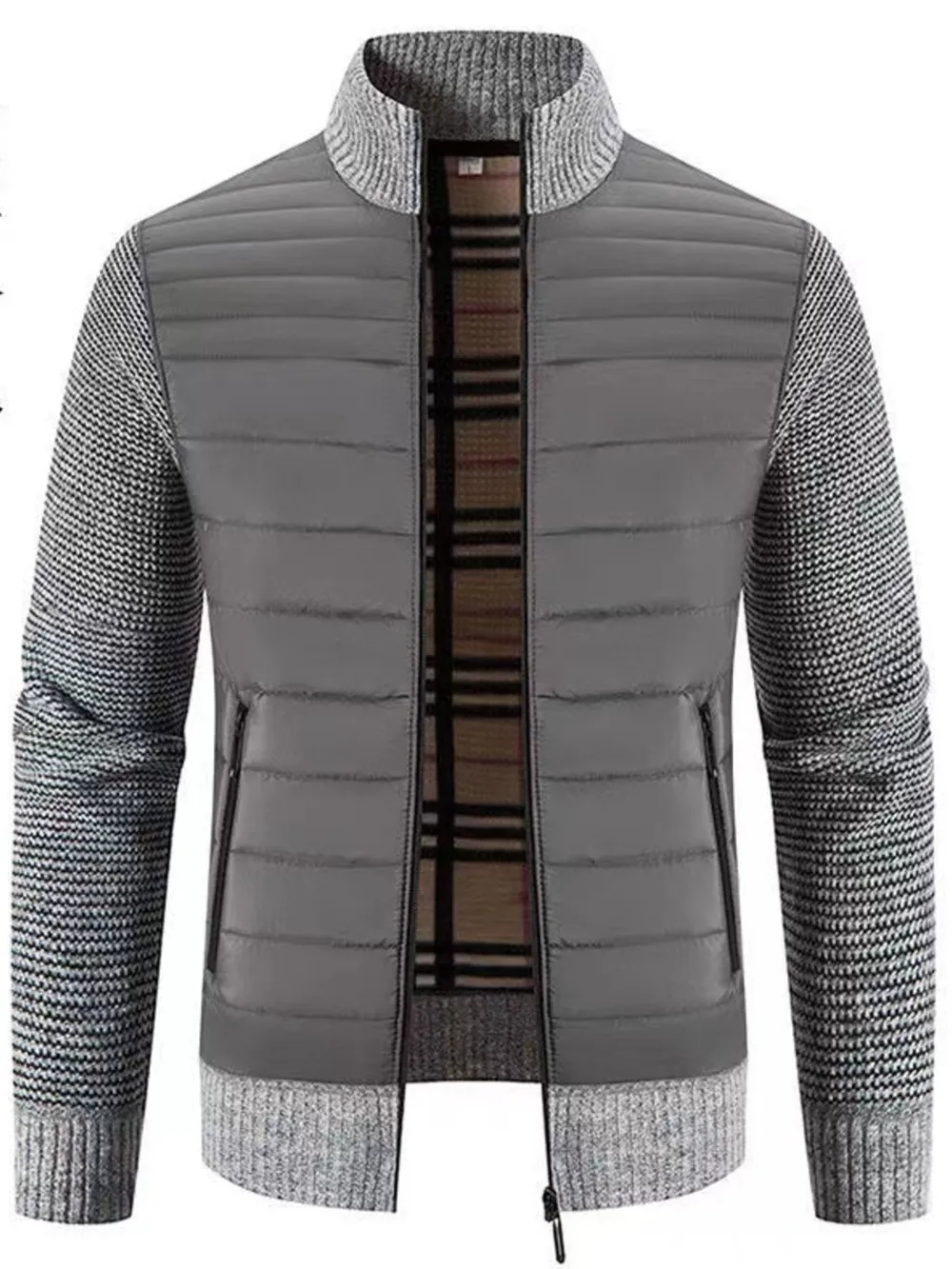 Men's Plus Size Ribbed Hem Zip Up Cardigan, image 2