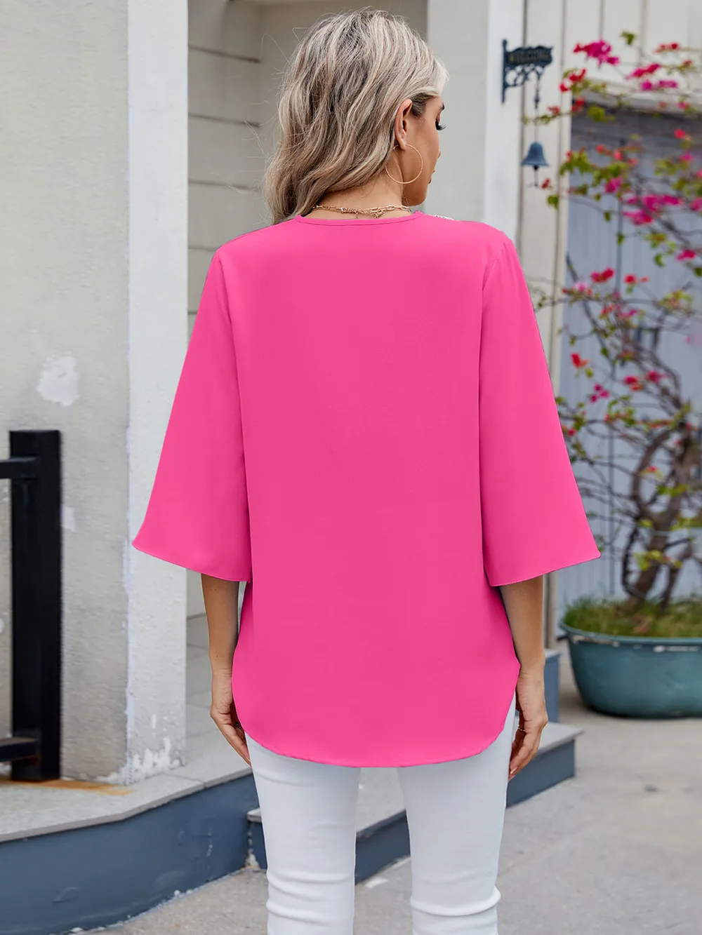 V-Neck Lace Trim Blouse, image 7