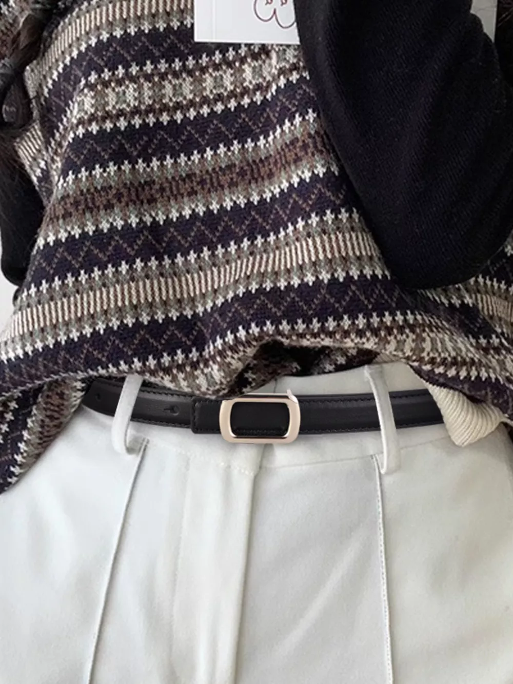 Leather Skinny Belt with Buckle