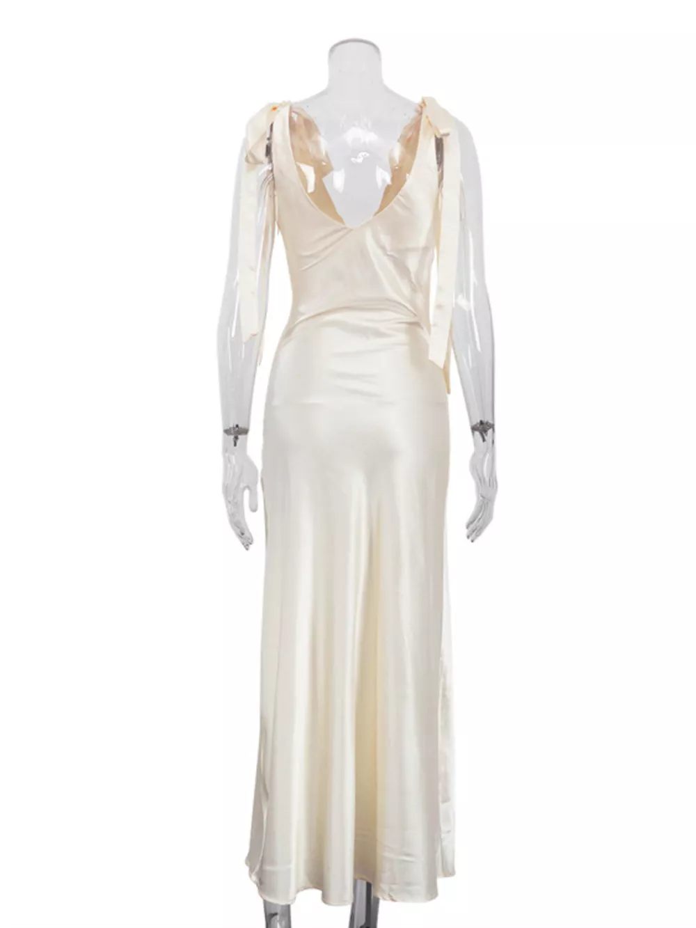 Satin Tie Shoulder Deep V-Neck Dress, image 7