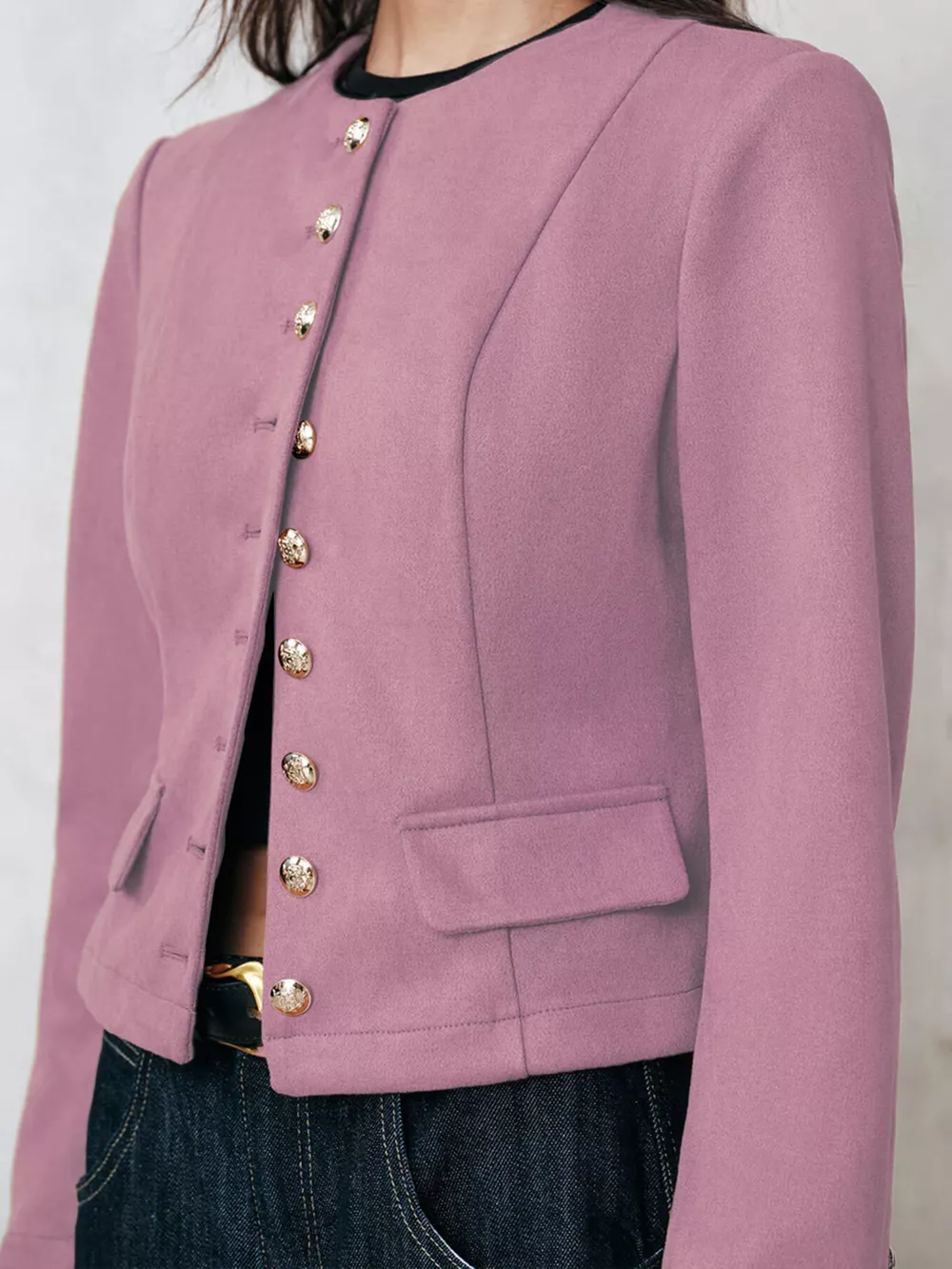 Round Neck Button Up Blazer