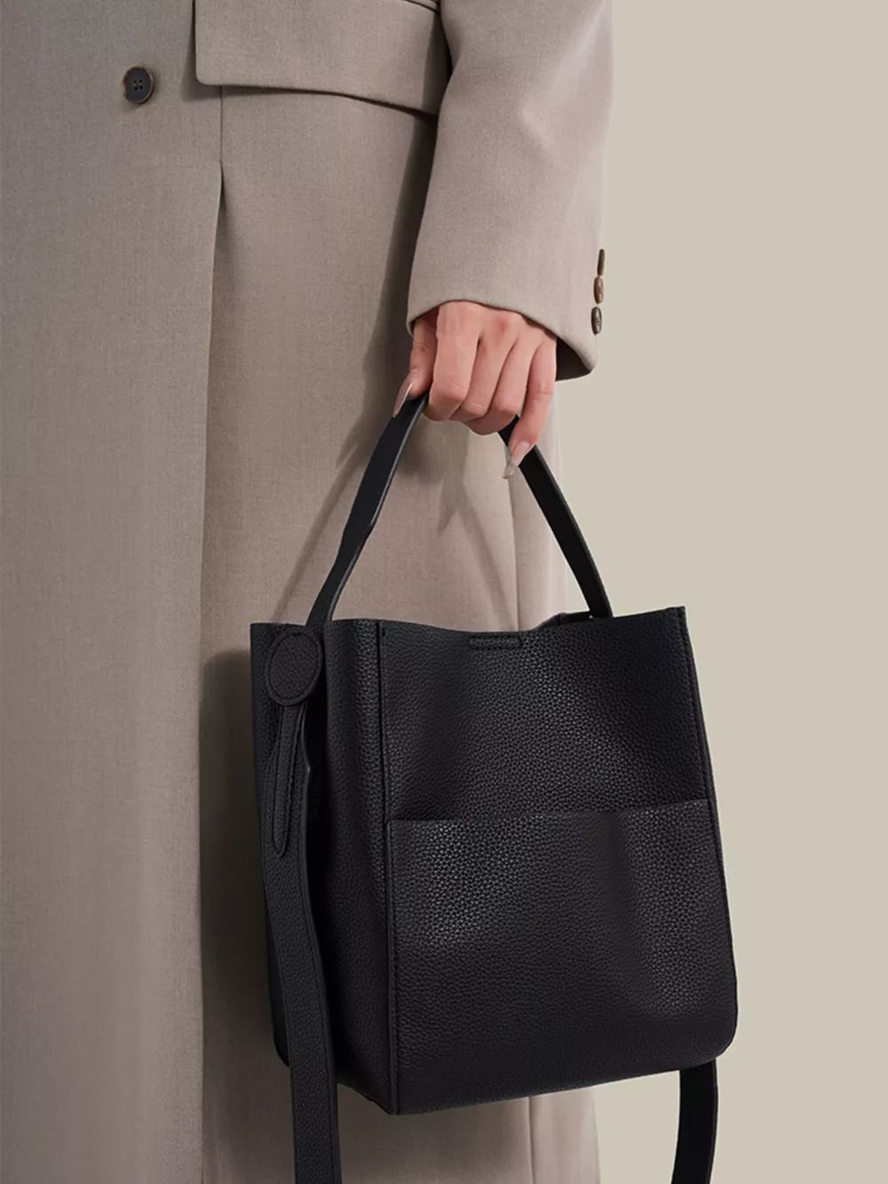Minimalist Textured Leather Bucket Crossbody Bag, image 2