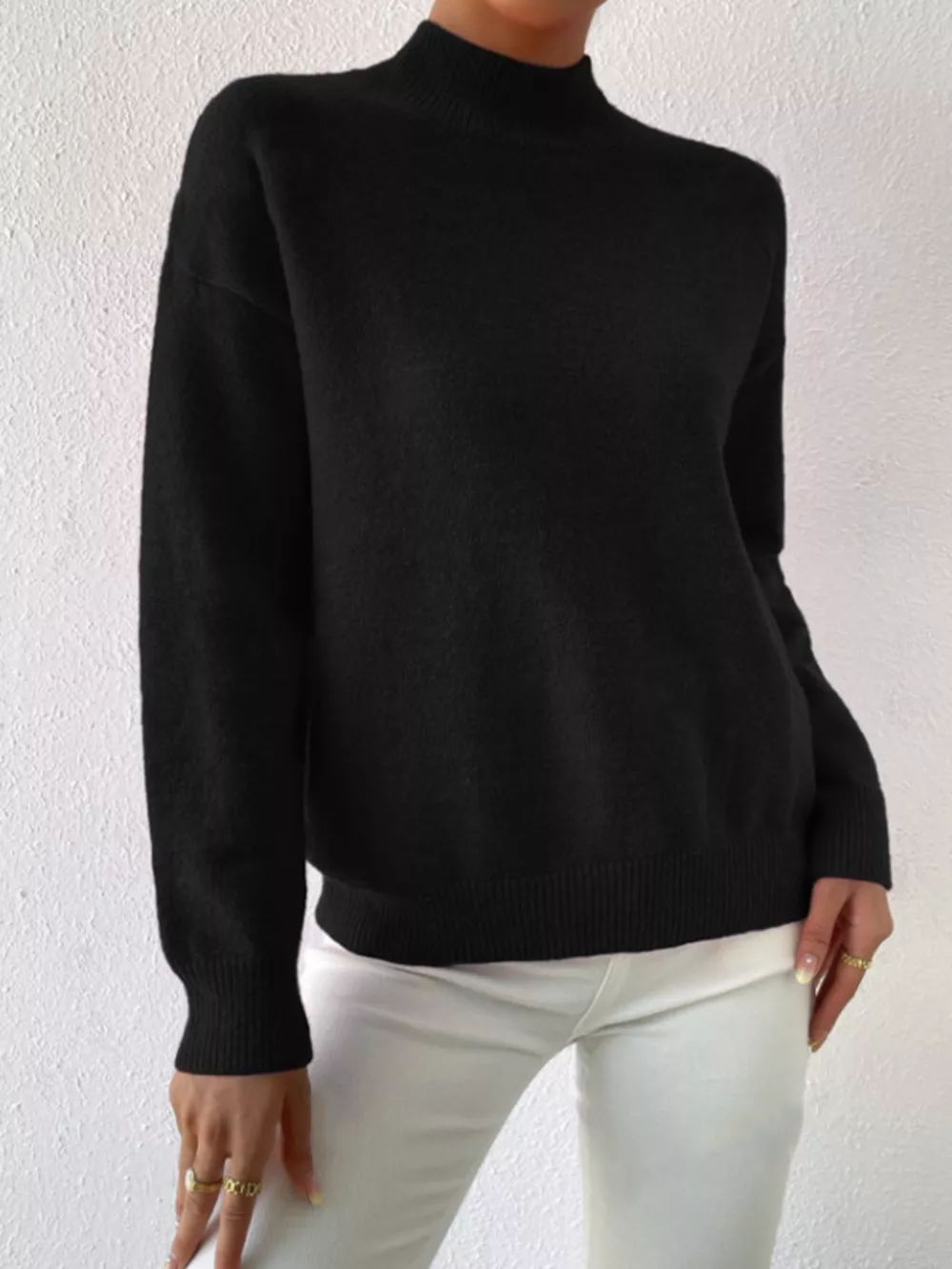 Mock Neck Dropped Shoulder Sweater, image 8
