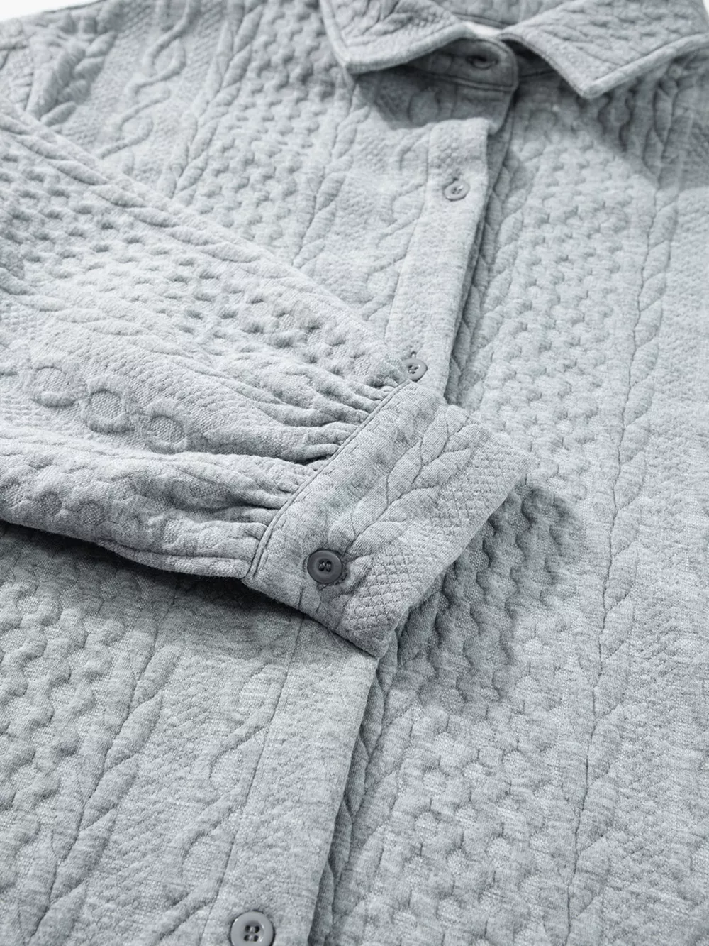 Cable Texture Puff Sleeve Loose Shacket, image 27