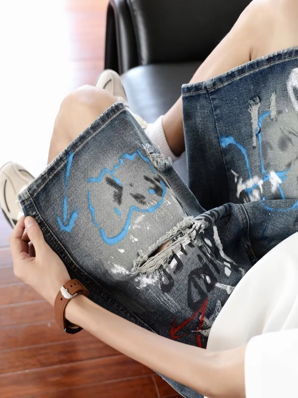 Men's Plus Size Distressed Loose Fit Denim Shorts, image 7