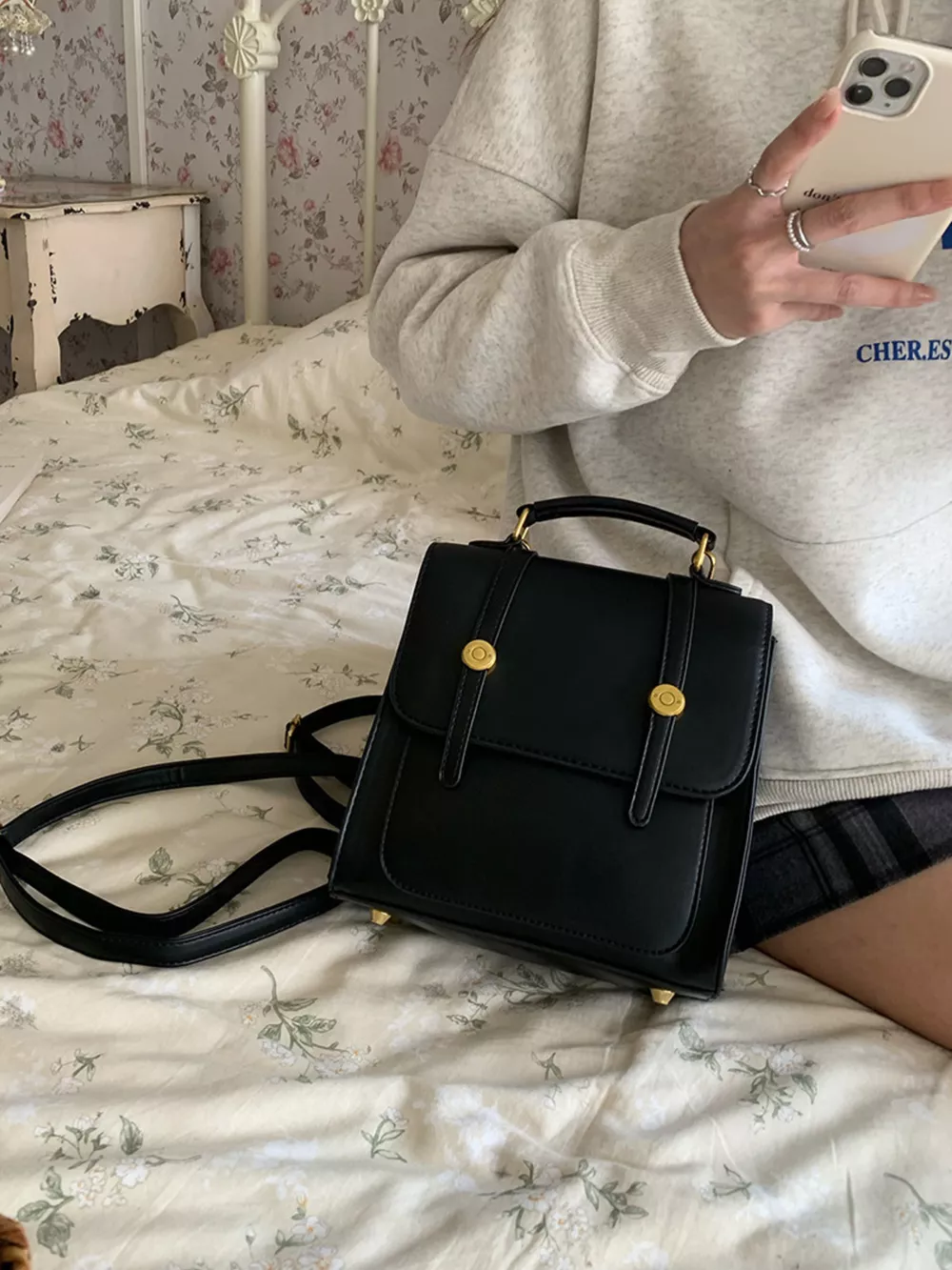 Top Handle Leather Backpack Bag, image 3