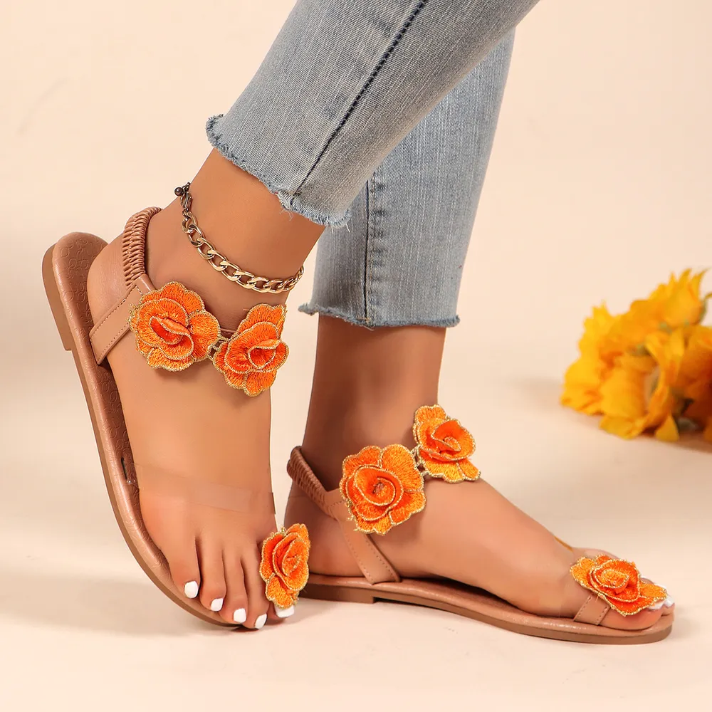 Flower Toe Loop Flats Sandals, image 2