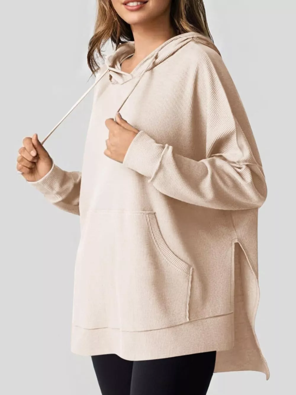 High-Low Hoodie with Kangaroo Pocket, image 2