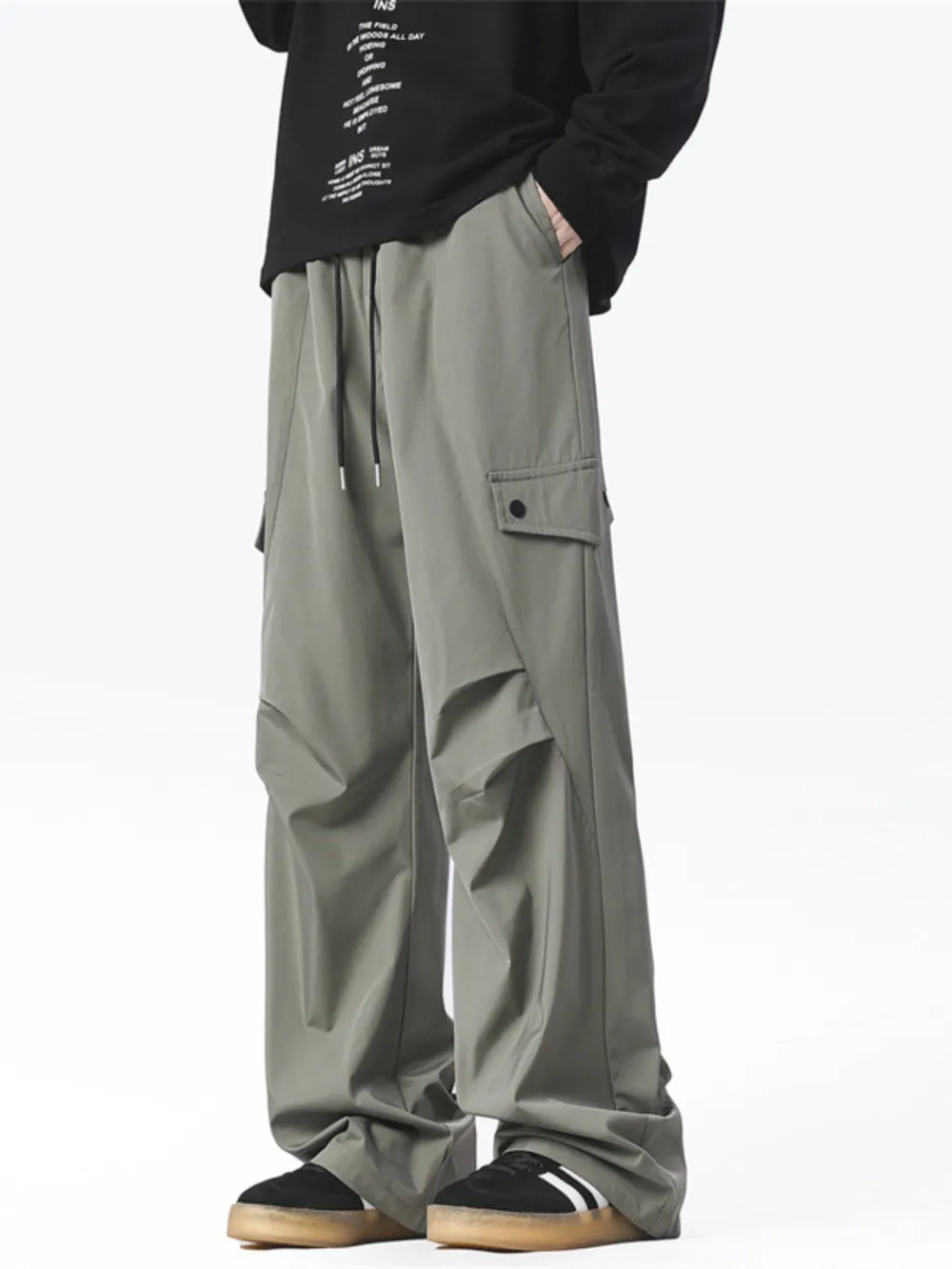 Men's Plus Size Drawstring Wide Leg Cargo Pants, image 4